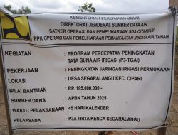Pembangunan P3-TGAI di Desa Segaralangu Diduga Kurang Lebar, Ketua P3A Sulit Ditemui