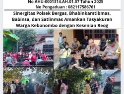 Sinergitas Polsek Bergas, Bhabinkamtibmas, Babinsa, dan Satlinmas Amankan Tasyakuran Warga Kebonombo dengan Kesenian Reog