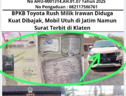 BPKB Toyota Rush Milik Irawan Dibajak, Mobil Utuh di Jatim Namun Surat Terbit di Klaten