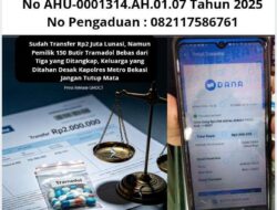 Sudah Transfer Rp 2 Juta Lunasi, Namun Pemilik 150 Butir Tramadol Bebas dari Tiga yang Ditangkap, Keluarga yang Ditahan Desak Kapolres Metro Bekasi Jangan Tutup Mata